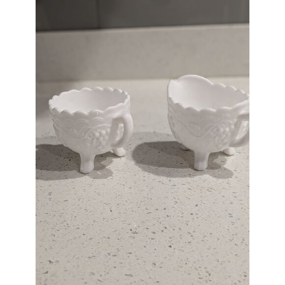 Imperial Glass Milk Glass Cream & Sugar Set With Grape Pattern - Picture 5 of 11